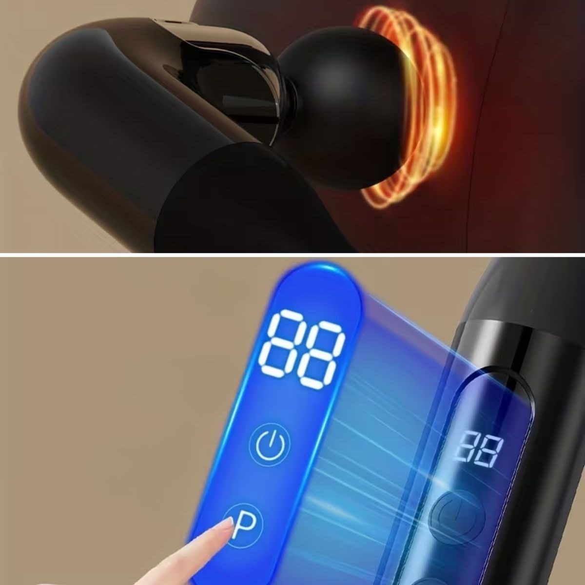 BUFFER® 4 Farklı Başlıklı Uzun Saplı Derin Doku Masaj Tabancası, Boyun, Omuz ve Sırt için Ergonomik Saplı Çoklu Masaj Modlu Taşınabilir Masaj Aleti