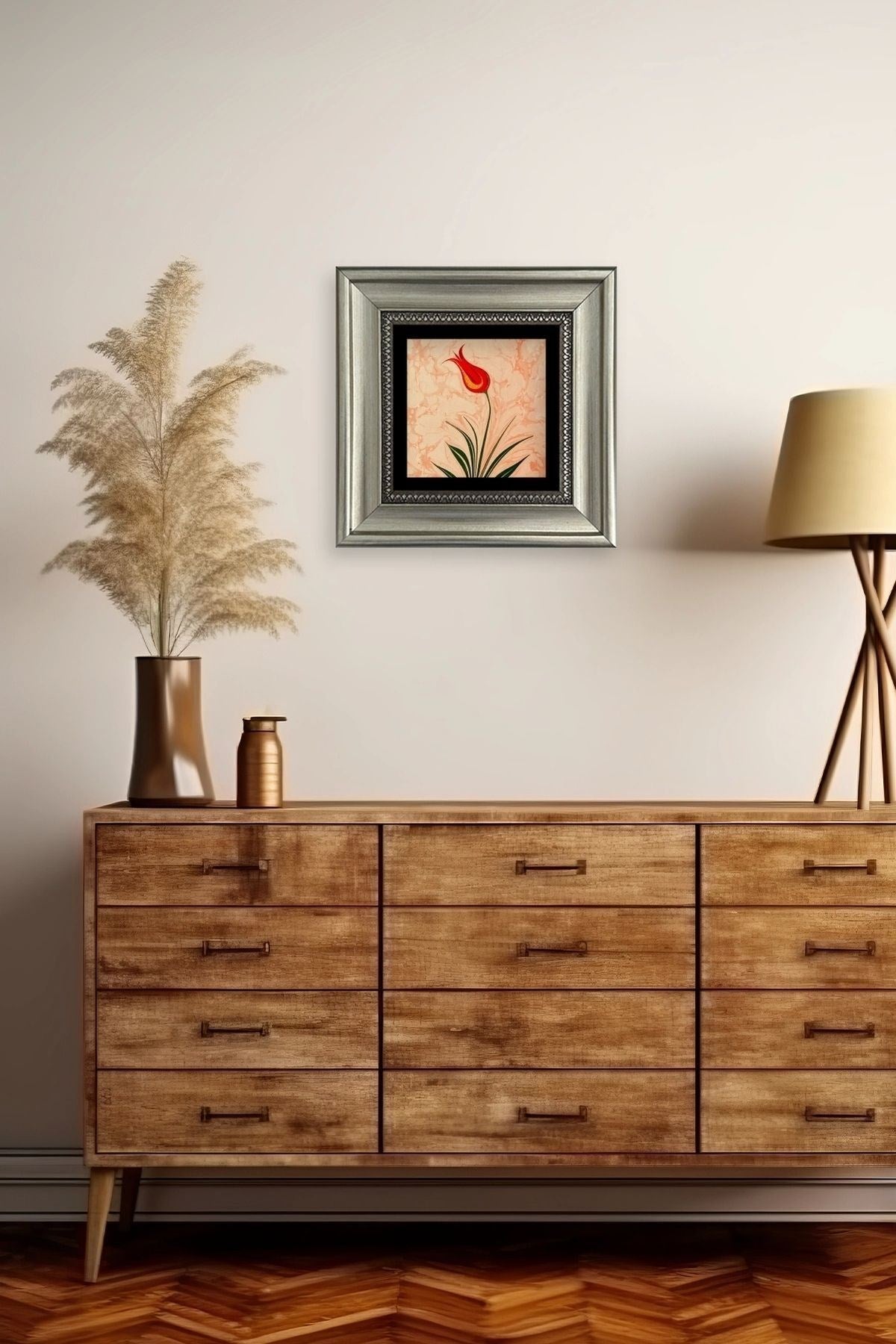 Ebru Lale Çerçeveli Taş Tablo 20 cm