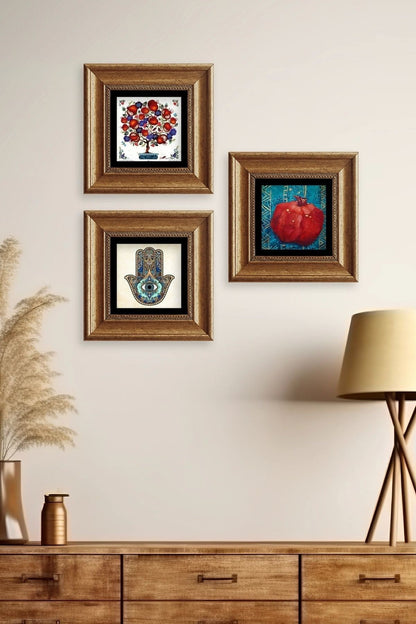 Mistik 3 lü Set Çerçeveli Taş Tablo 20 cm