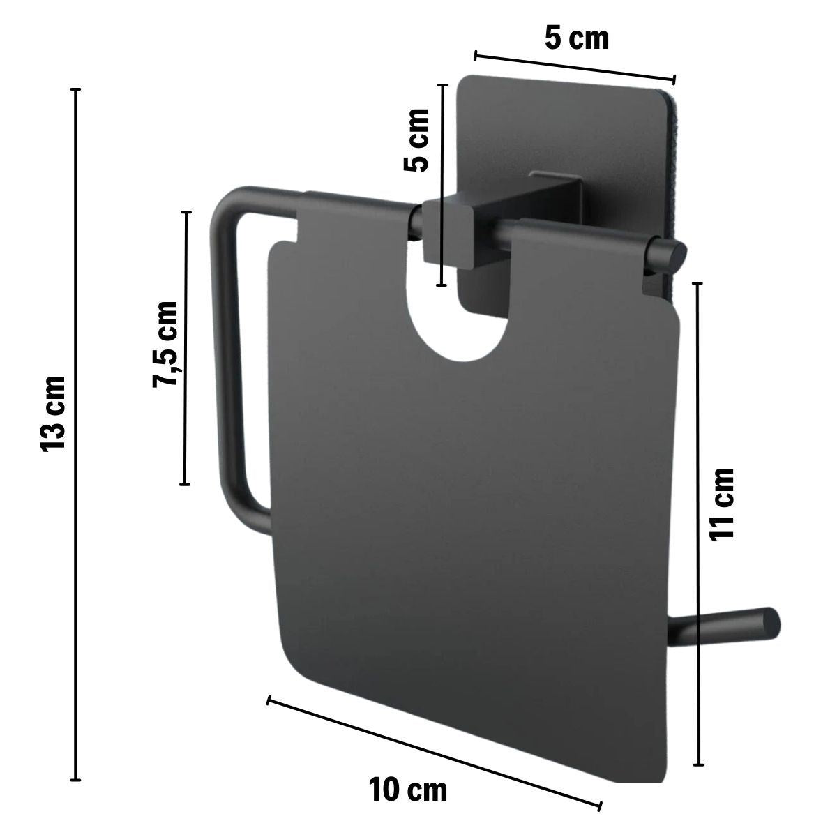 BUFFER® Kendiliğinden Yapışkanlı Siyah Paslanmaz Metal Kapaklı Tuvalet Kağıtlığı Aparatı