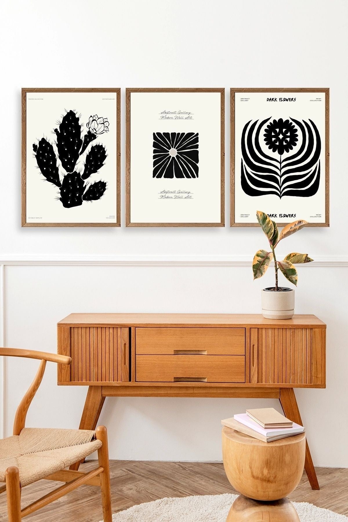 Modern Üçlü Ahşap Çerçeveli Tablo 40 x 60