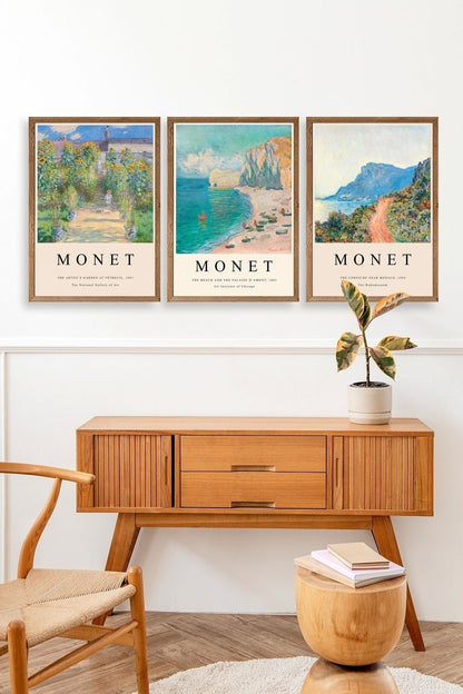 Monet Üçlü Ahşap Çerçeveli Tablo 40 x 60