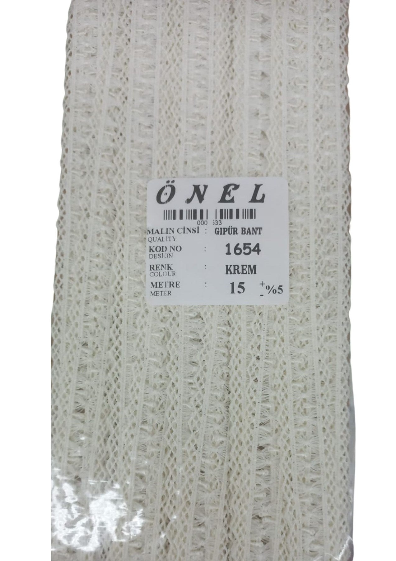 Dantel Polyester Güpür Bant Krem 15 Metre En 3 cm ON-1654-K