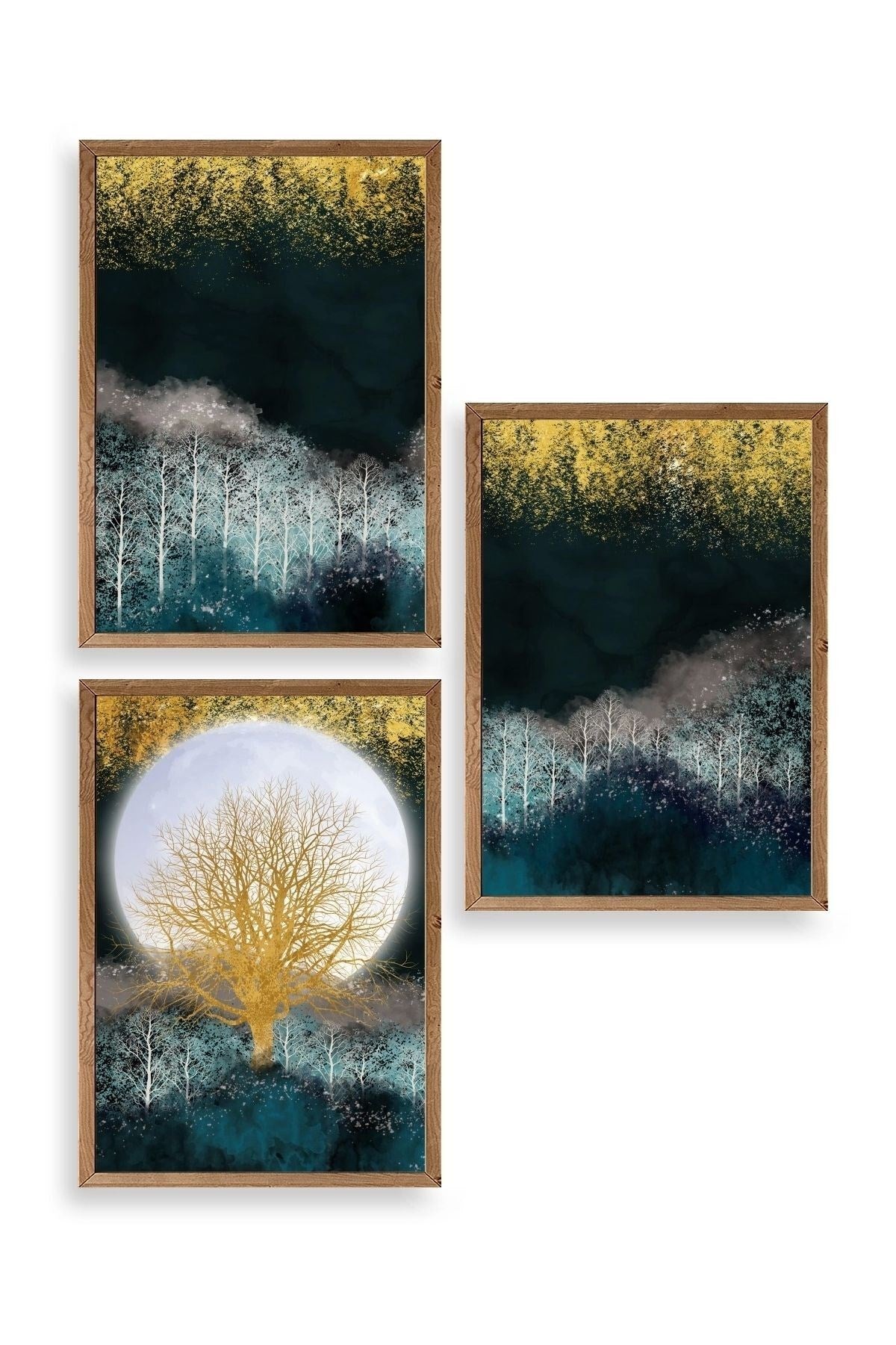 Manzara Üçlü Ahşap Çerçeveli Tablo 30 x 42