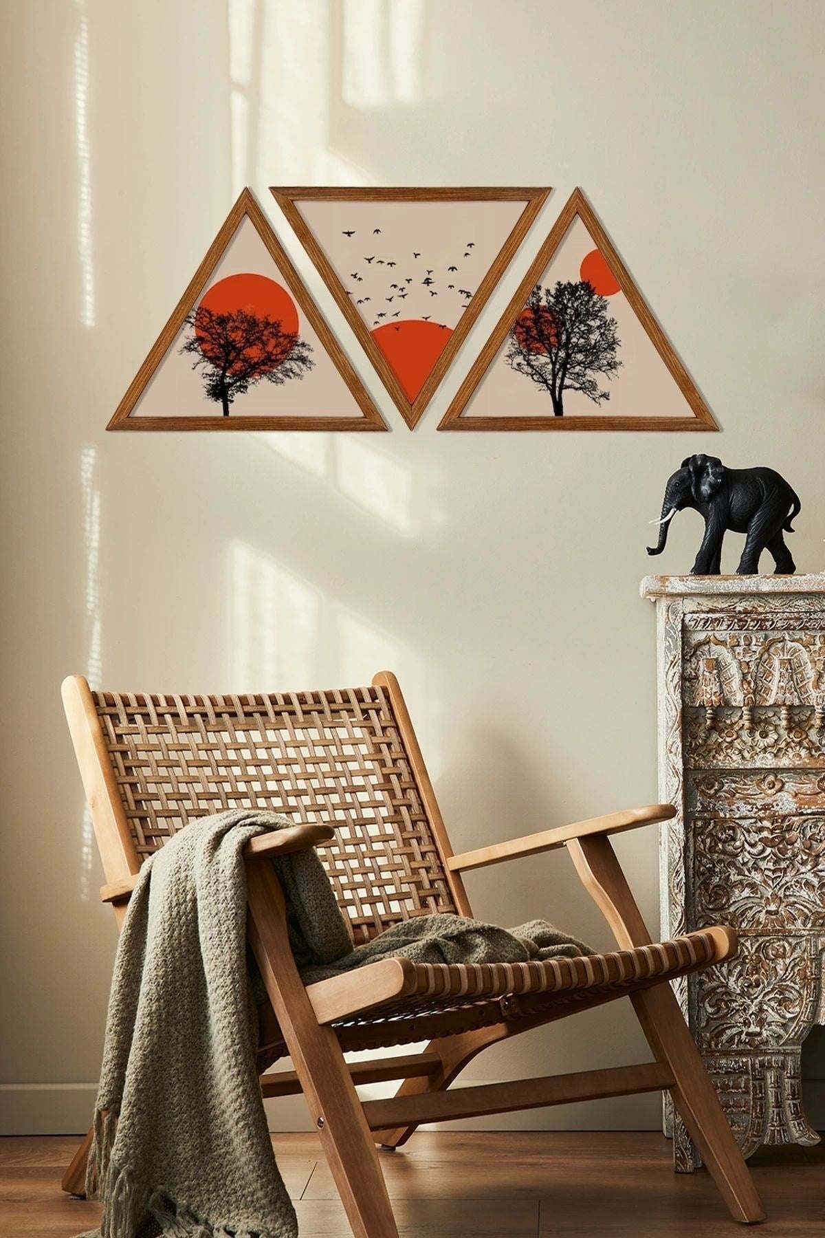 Dekoratif Üçgen Çerçeveli Ahşap Tablo Set 35 x 40