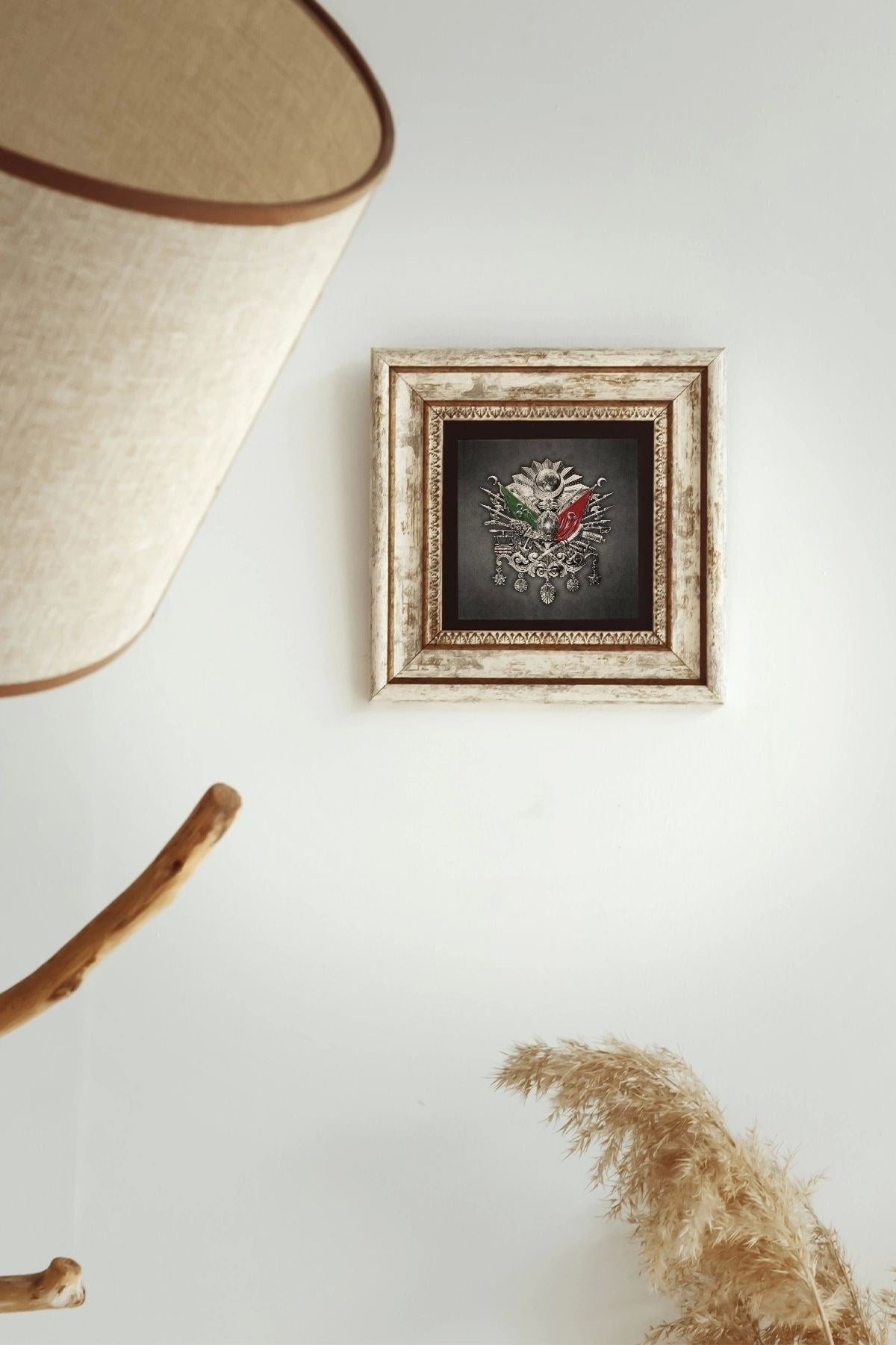 Osmanlı Tuğrası Çerçeveli Taş Tablo , Çerçeveli Taş Duvar Dekoru-enkcrcvtbl-00172 20 cm