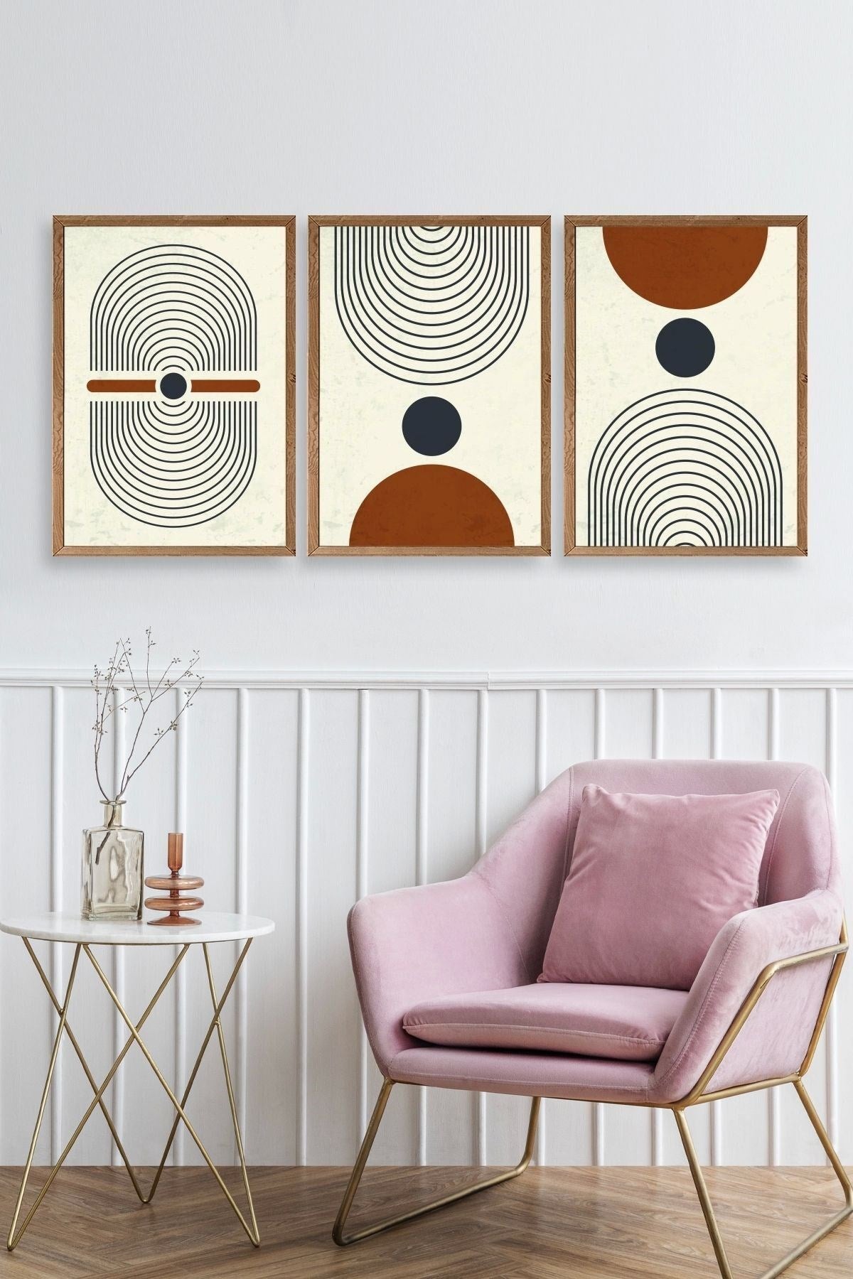 Rahatlatıcı Şekiller Üçlü Ahşap Çerçeveli Tablo 50 x 70